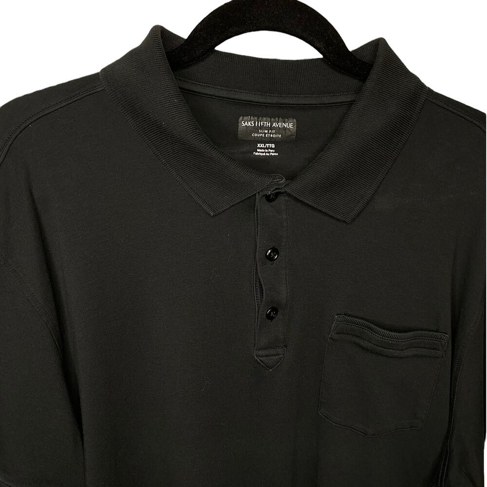 Saks Fifth Avenue Polo Short Sleeve Collared Shirt Black Men's Size XXL Slim Fit
